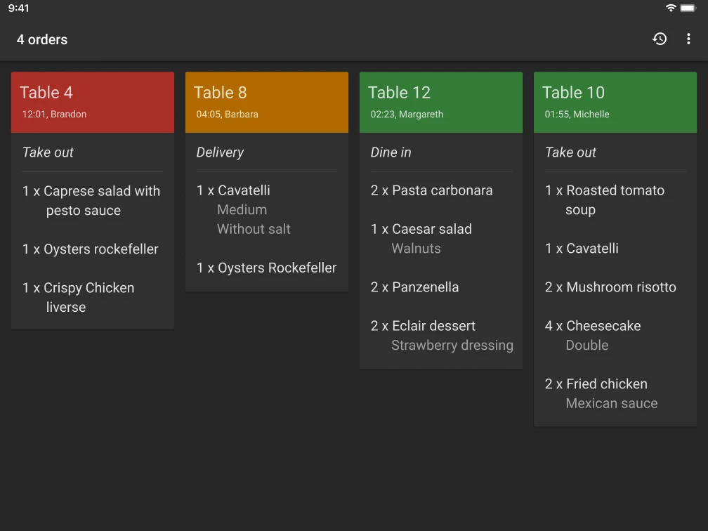 kitchen order system dark theme
