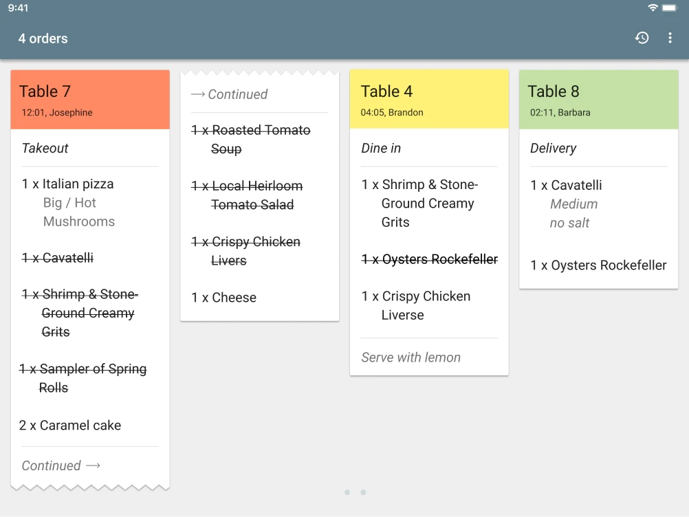 Kitchen order management displays information